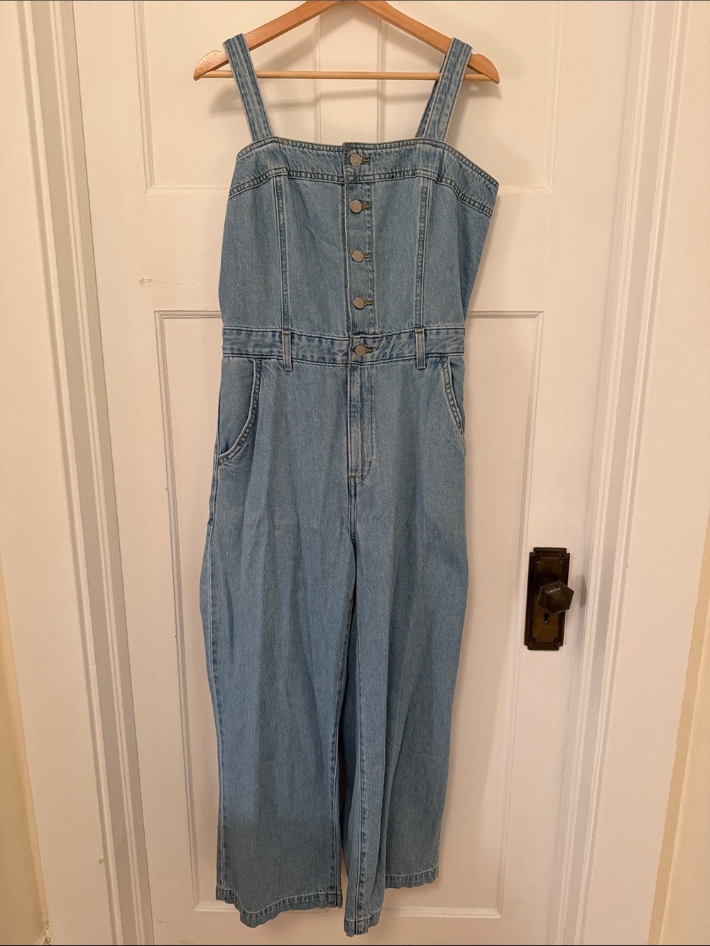 Net Levi Denim Button-Front Jumpsuit - Light Blue